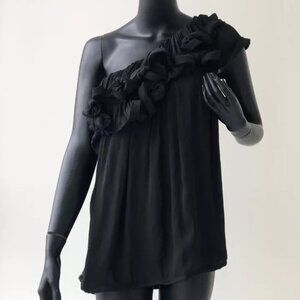 LANVIN Black One Shoulder ruffled Blouse Top Size S